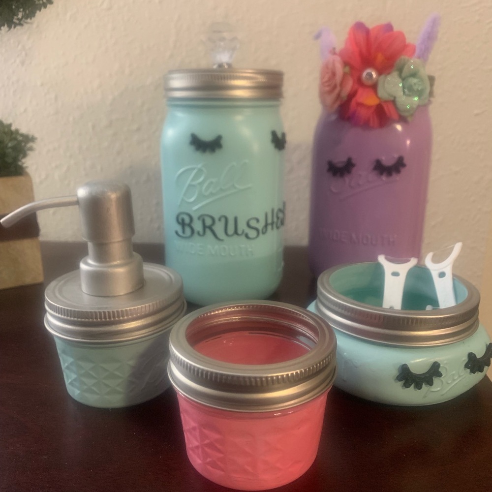 Custom made bath and vanity mason jar sets.